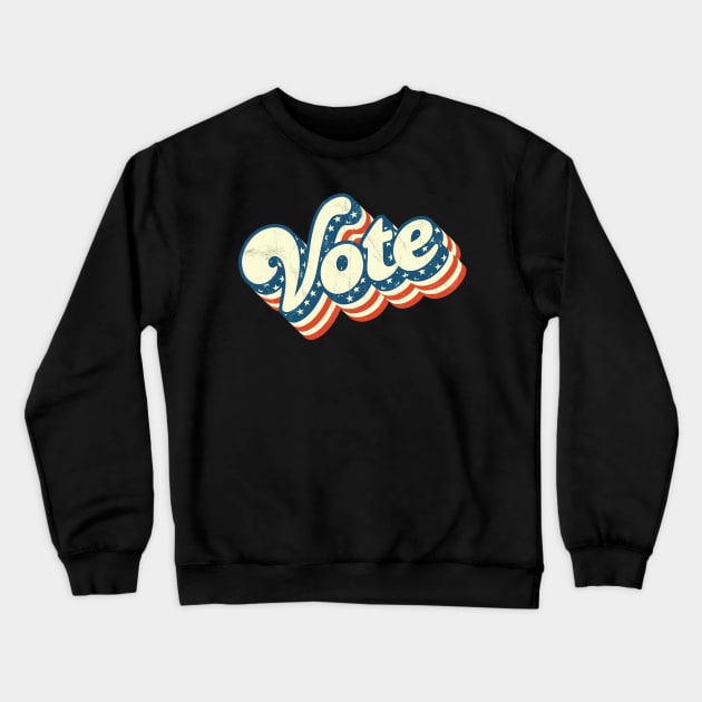 Retro Vintage Vote US Flag Crewneck Sweatshirt by Jennifer